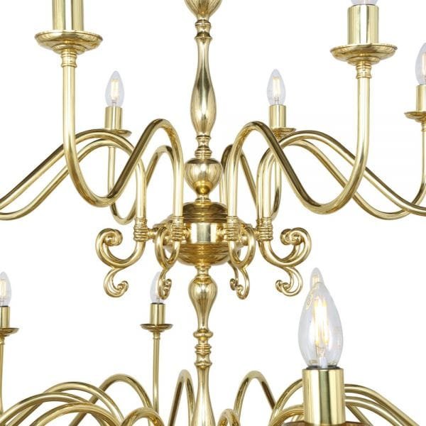 Flemish Candle-Style Brass Two-Tier Chandelier, 20-Light - Image 2